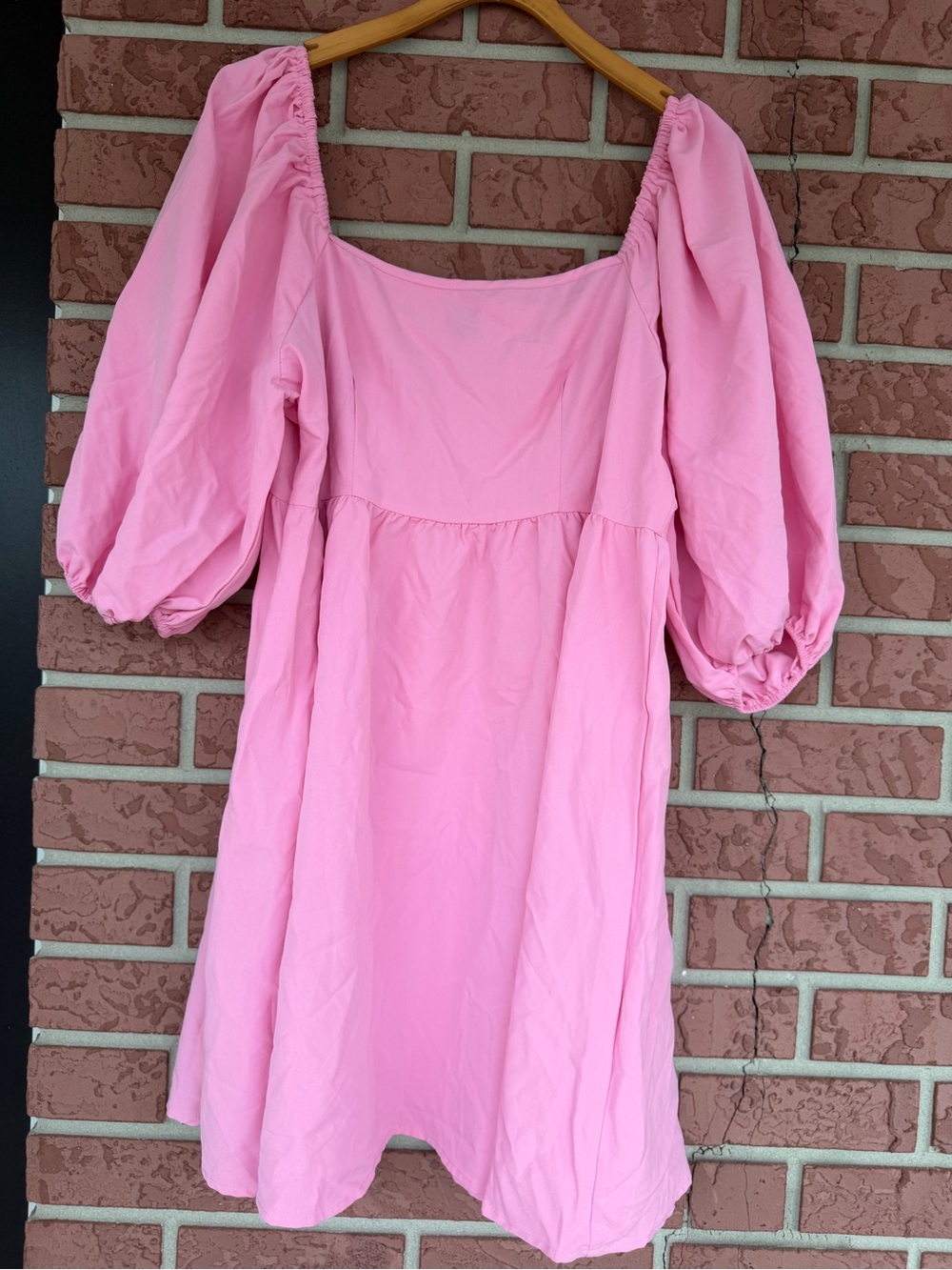 SHEIN Pink Puff Sleeve Square Neck Dress